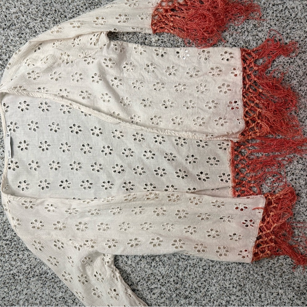 Cream Crochet Cardigan with Fringe